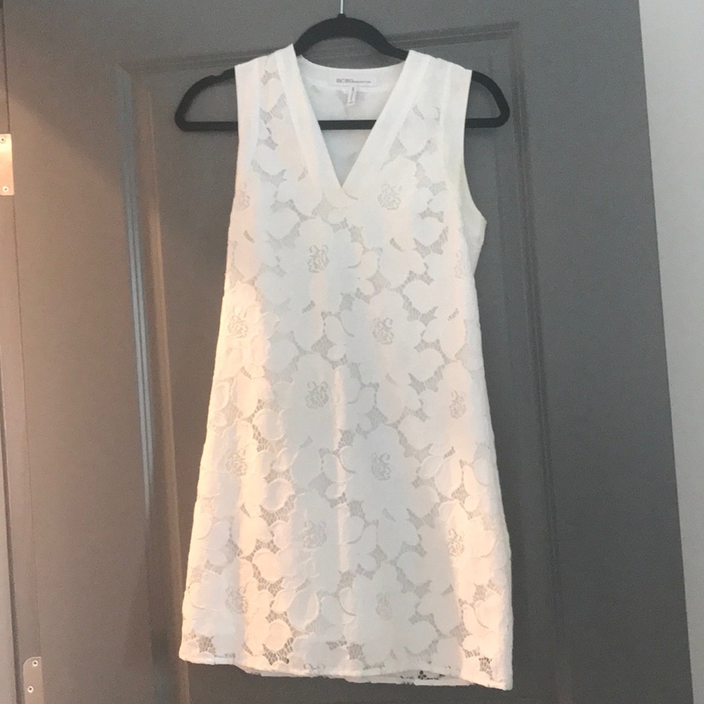 BCBG White Sleeveless Lace Dress